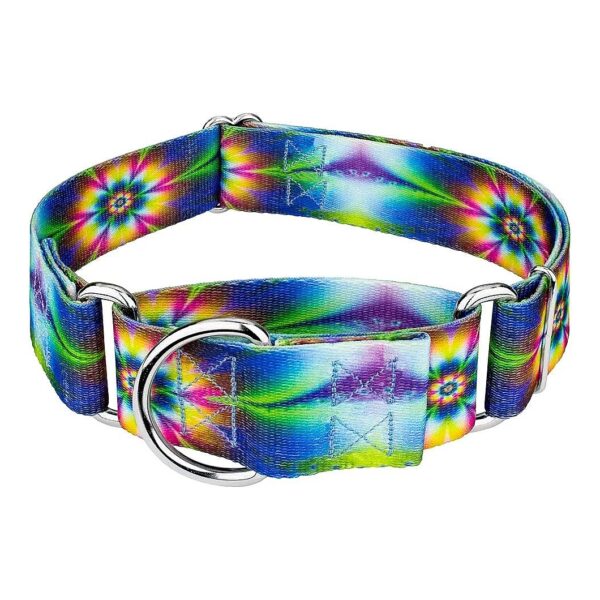 1 1/2 Inch Wide Adjustable Tie Dye Flowers Dog Collar Made in the USA