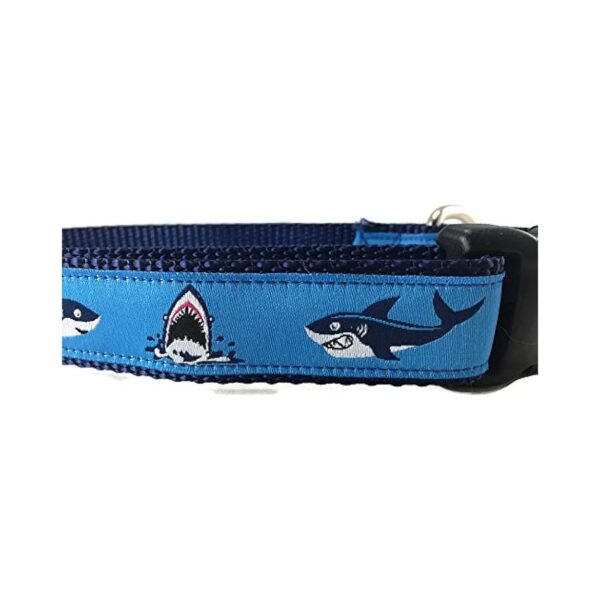 1 inch Wide Nylon Dog Collar with Sharks Pattern and Quick Release Buckle