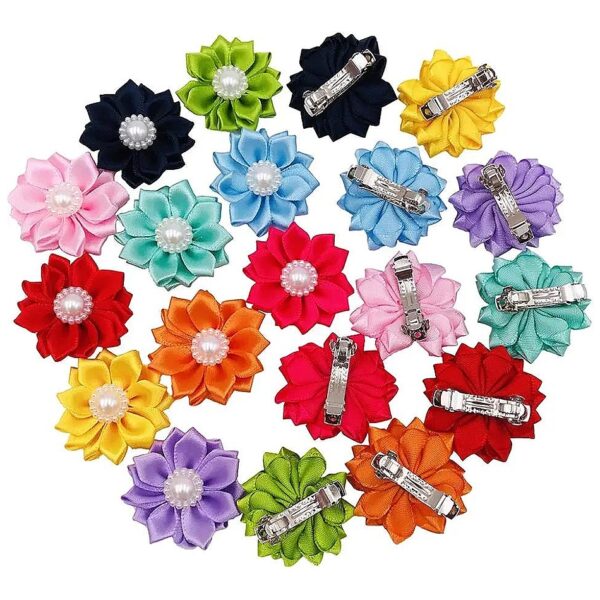 10 Colors Flower Hair Bows with Barrette Clips for Pets and Princesses