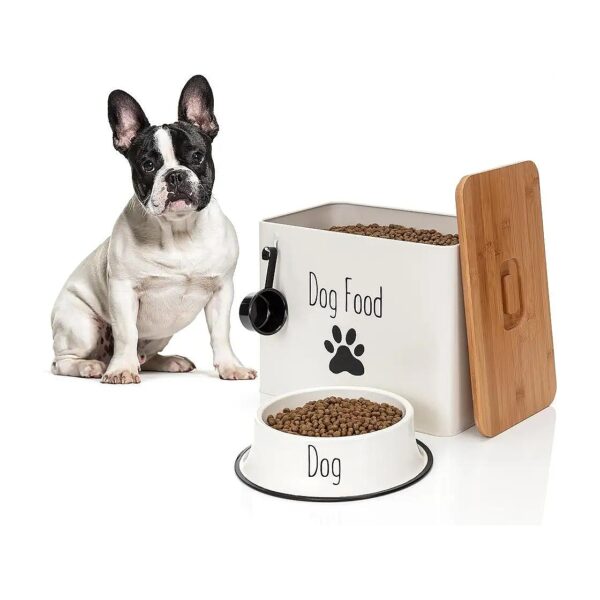 10 Lb Dog Food Storage Set with Metal Bin, Bamboo Lid, and Scoop