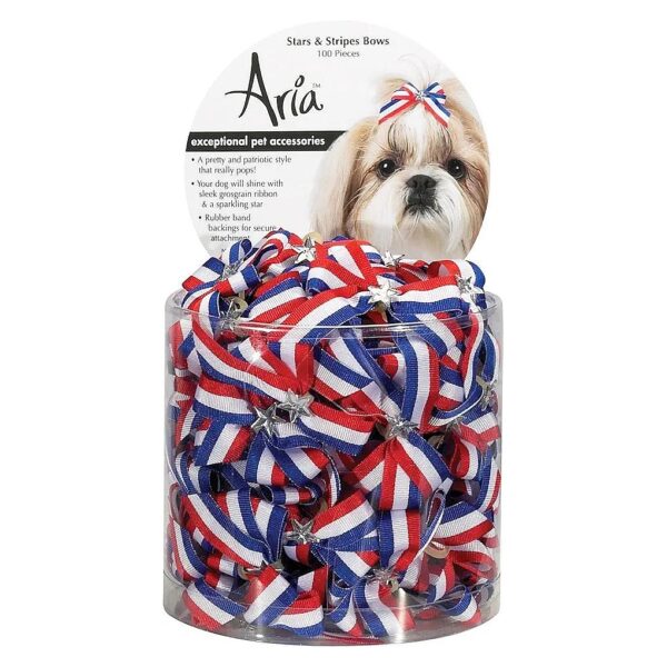 100 Piece Canister Unique Dog Bows with Stars and Stripes Ribbon and Rubber Backing