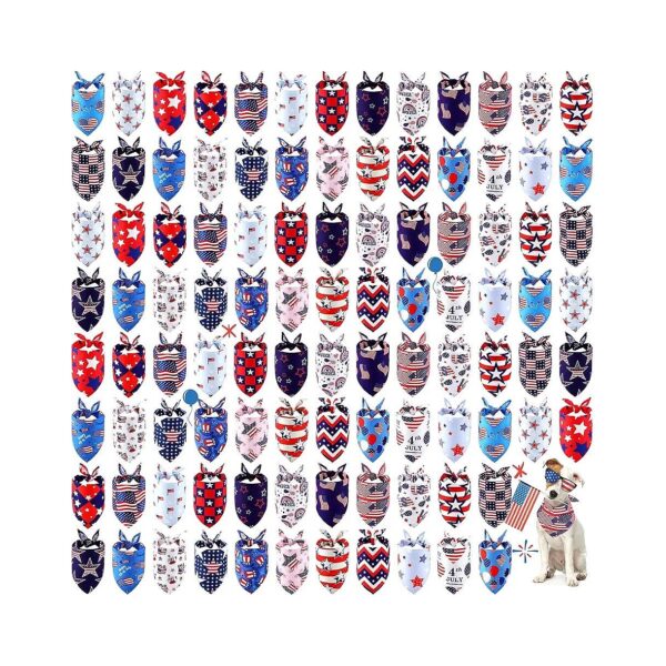 100 Pieces Patriotic Dog Bandanas Bulk Star Bandanas Independence Day Patterns