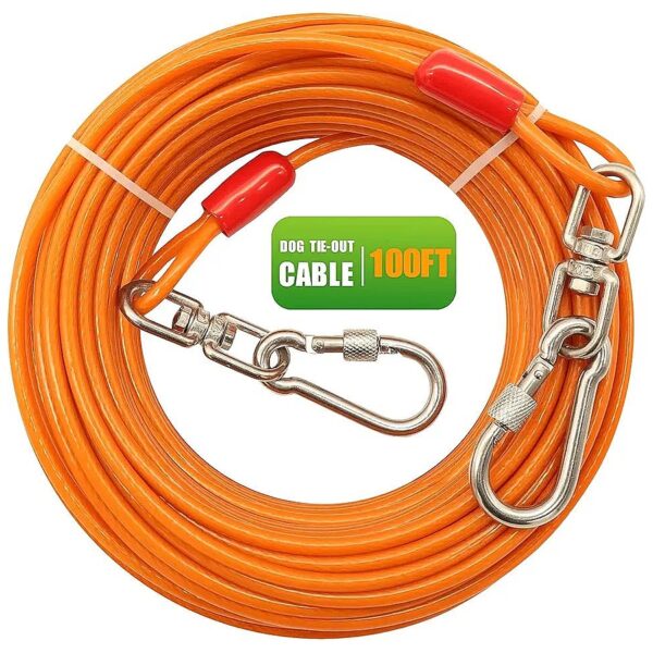 100-Foot Orange Heavy-Duty Stainless Steel Dog Leash and Tie Out Cable for Large Breeds