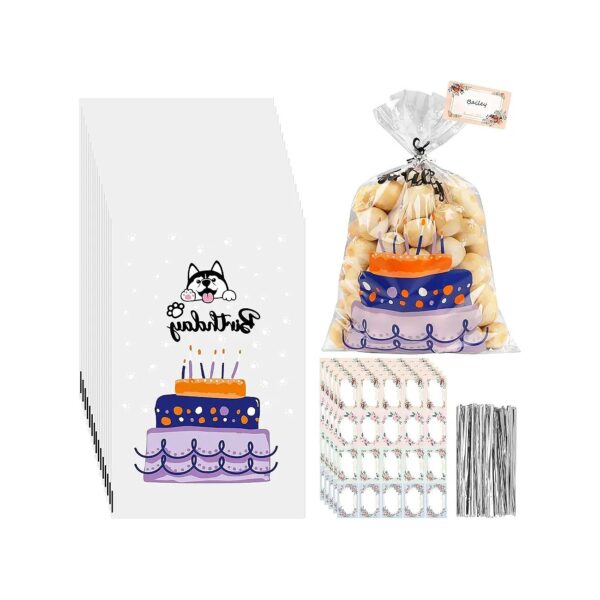 100Pcs Cellophane Bags with Stickers for Dog Birthday Party Supplies