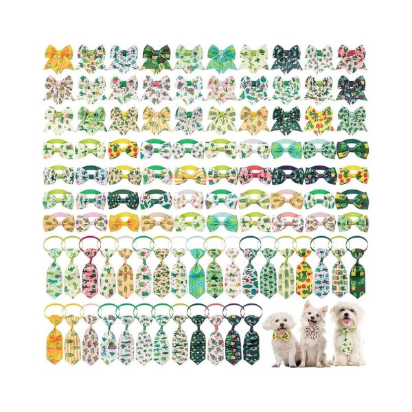 100-Piece Dog Necktie Collar Set with Cactus Design for Small Medium Dogs and Cats