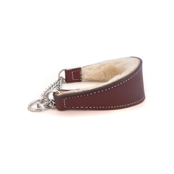 10in Wide Burgundy Leather Dog Collar with Sheepskin Lining and Adjustable Buckle Closure