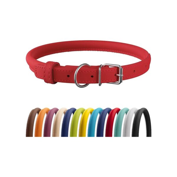 11-14 Inch Leather Dog Collar in Red Smooth Color for Small Dogs