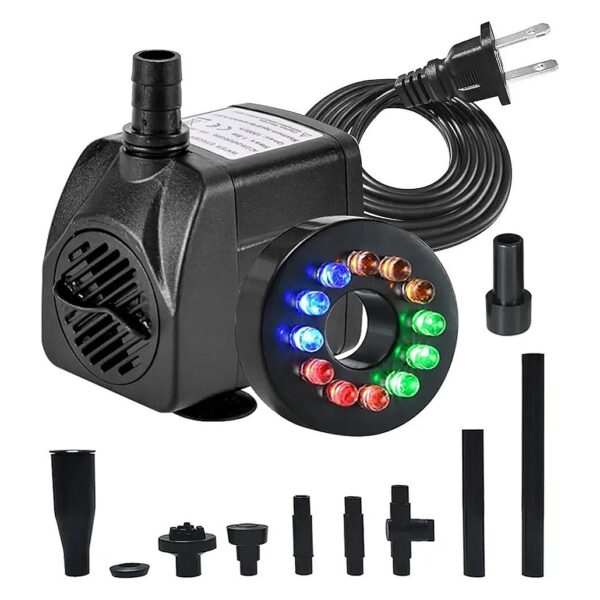 12 Color LED Fountain Pump for Aquarium, Pond, and Outdoor Fountain Use