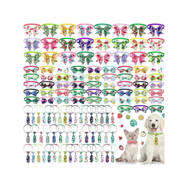 120 Pcs Dog Bow Ties and Neckties in Summer Patterns for Small to Medium Pets