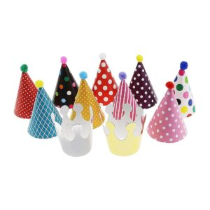 12Pcs Polka Dot Cone Hats with Edible Coating for Pets and Children's Birthday Parties