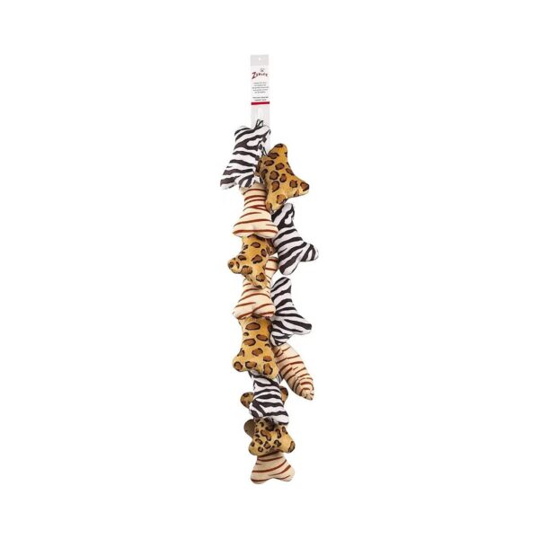 12-Piece Clip Strip of Soft Leopard Tiger Zebra Plush Dog Toys