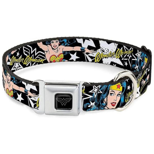 15-26'' Large Dog Seatbelt Collar with Wonder Woman Stars Pattern