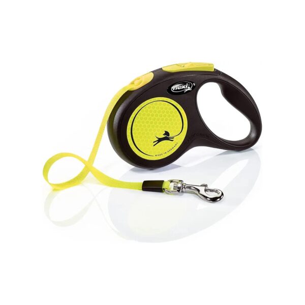 16 Foot Retractable Neon Reflective Dog Leash Tape in Black and Neon Color