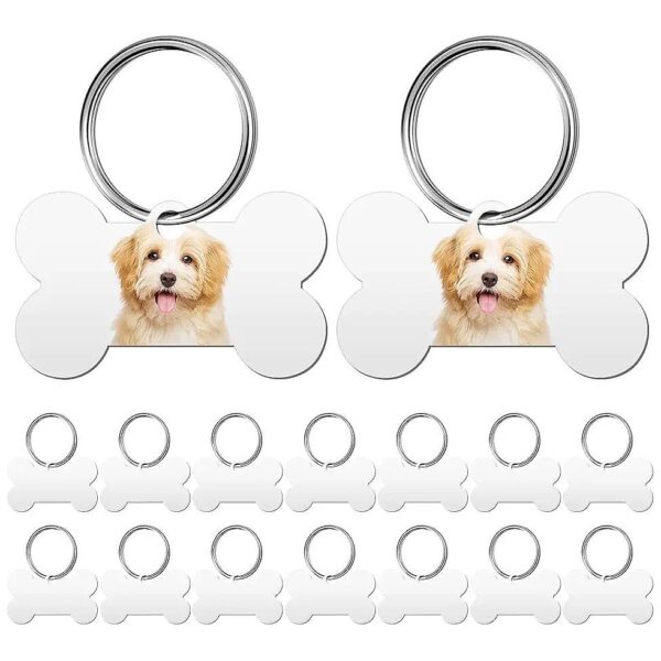 16 Pieces Bone Shaped Double Sided Aluminum Pet ID Tags for Cats and Dogs