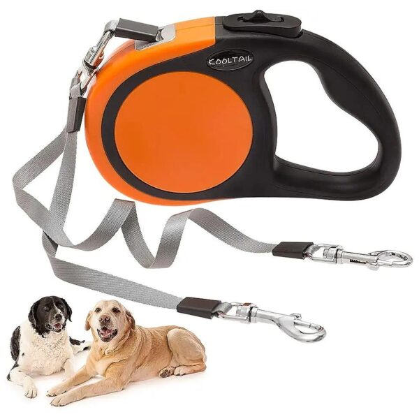 16-Foot Telescopic Dog Leash with Two Heads for Safe Walking of 2 Small to Medium Dogs