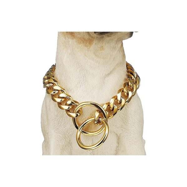 18K Gold Heavy Duty Stainless Steel Cuban Link Chain Dog Collar for Small to Large Dogs