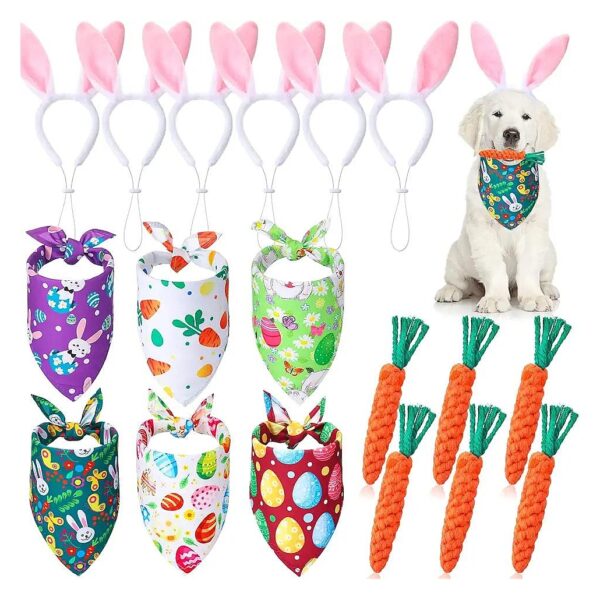 18-Piece Easter Dog Outfit with Carrots, Bunny Ears, and Teething Toys