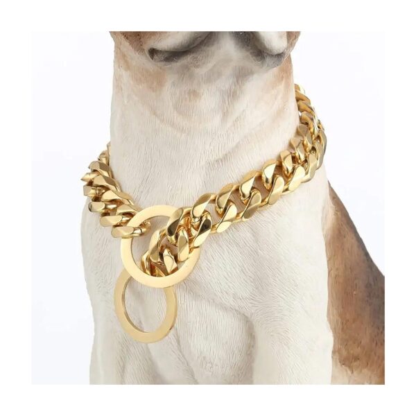 19MM 14K Gold Plated Stainless Steel Dog Training Collar With Heavy Duty Chew Proof Chain