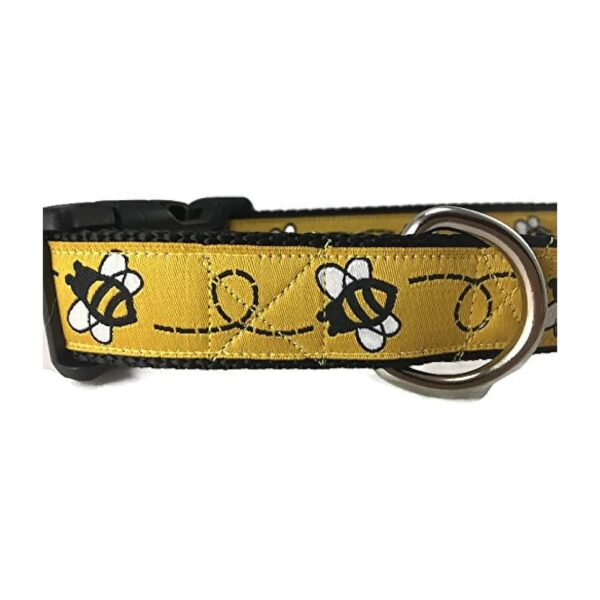 1-Inch Wide Adjustable Heavy Nylon Dog Collar in Yellow Bumblebee Design