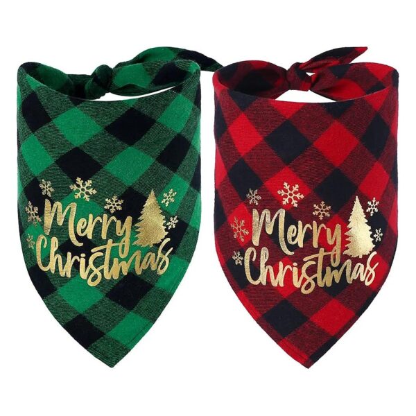 2 Pack Christmas Dog Bandanas with Adjustable Neck Straps for Cats and Small Med Lg Dogs