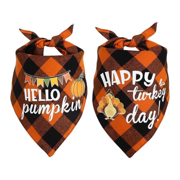 2 Pack Classic Orange Plaid Dog Bandana for Small Medium Large Dogs Thanksgiving Gift