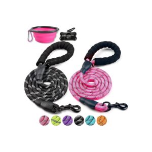 2 Pack Dog Leashes for Medium Large Dogs with Reflective Threads and Collapsible Bowl