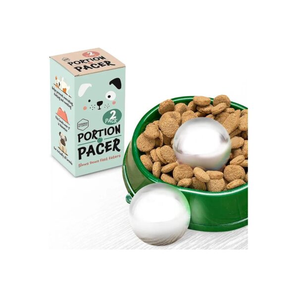 2 Pack Metal Ball Dog Pacer for Slow Feeding Dry Food in Dog Bowls