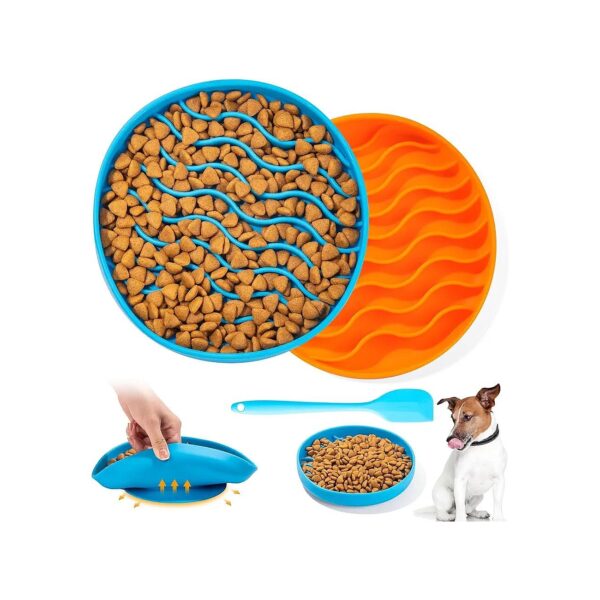 2 Pack Slow Feed Dog Feeding Bowls for Tiny to Medium Size Pet Silicone Design