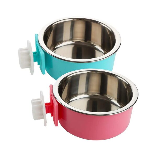 2 Pack Stainless Steel and Plastic Plate Food and Water Basin for Pets