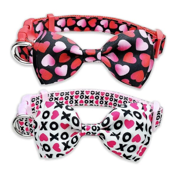 2 Pack Valentine Dog Collars with Red and Pink Hearts for Small Medium Large Pets