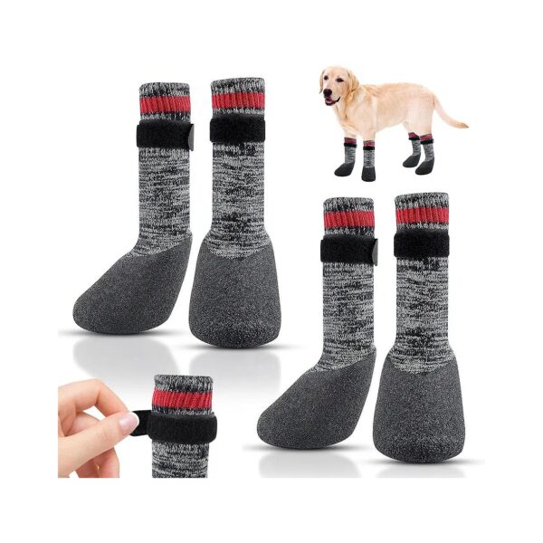 2 Pairs Adjustable Dog Socks with Rubber Bottom for Indoor Outdoor Wear