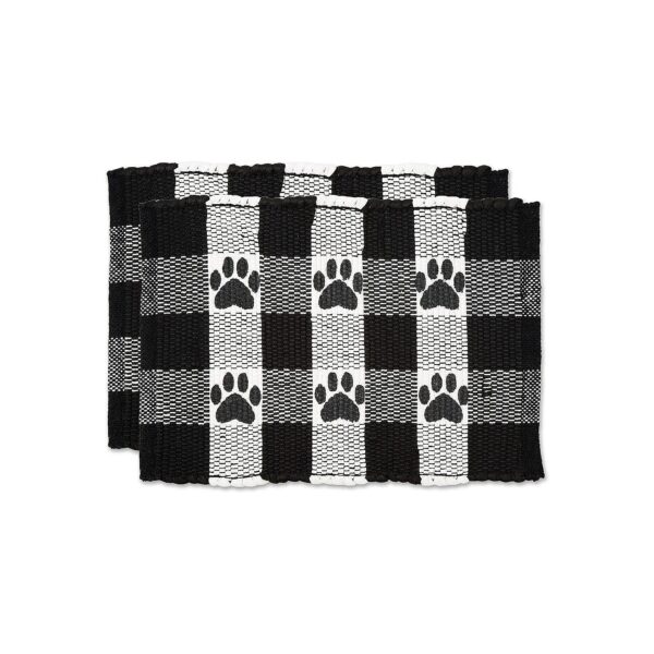 2 Piece Pet Food Mats for Dogs Black Buffalo Check Design