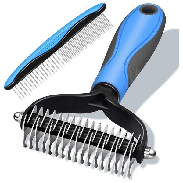 2 in 1 Pet Comb for Dogs and Cats with Metal and Rubber Teeth for Hair Removal