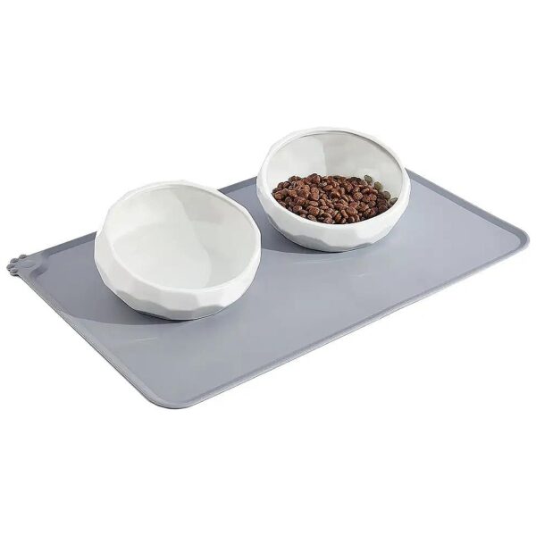 20 Oz Ceramic Bowls for Small Pets with Non-Skid Silicone Mat and Double Pet Bowls