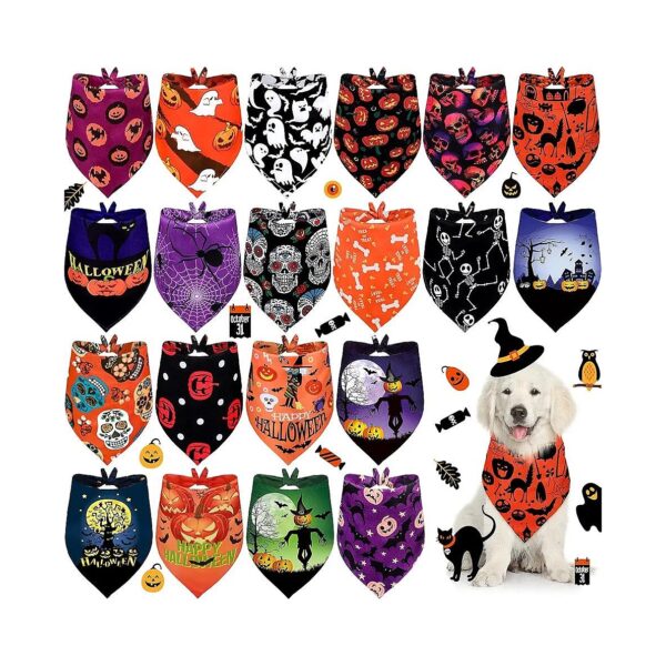 20 Pieces Halloween Dog Bandanas for Small Medium Cats Soft Breathable Adjustable