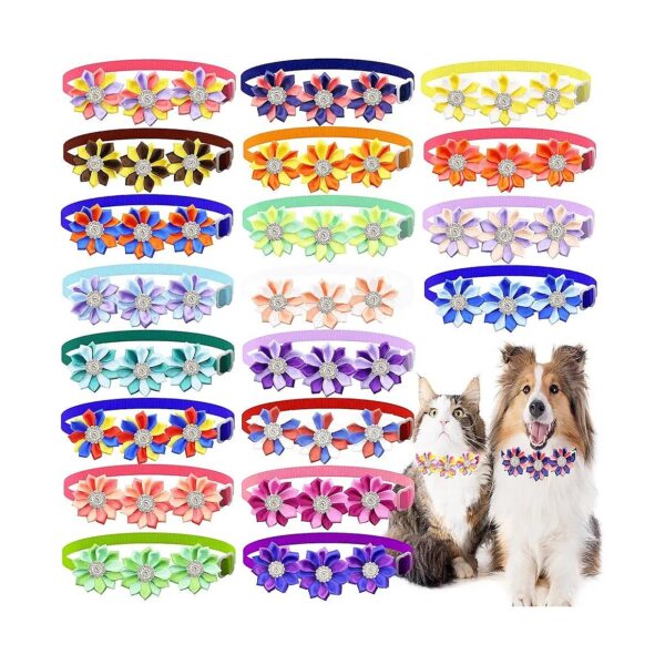 20Pcs Durable Pet Bow Ties with Colorful Flower Design for Pet Grooming and Decoration