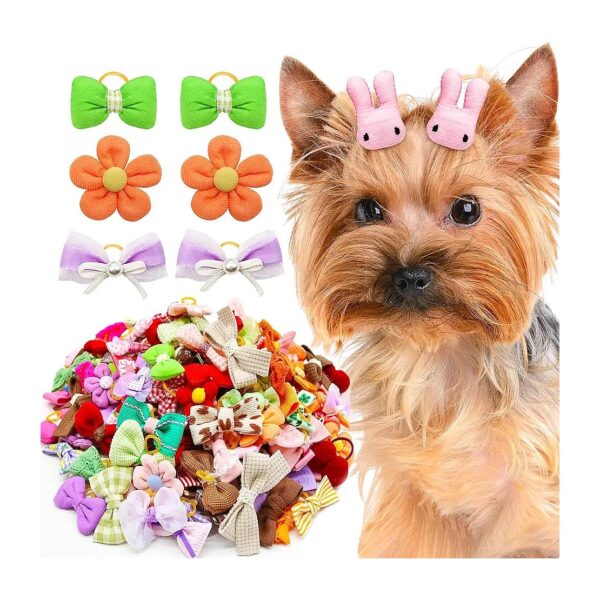 20pc Small Puppy Dog Hair Bows with Durable Rubber Bands and Rhinestones