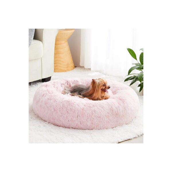 20x20x8 inch Light Pink Faux Fur Dog Bed with Calming Effects and Support for Small Dogs