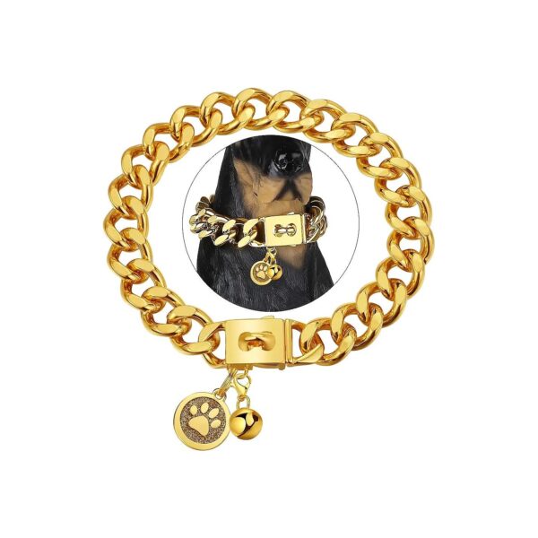 23mm Gold Chain Dog Collar with Snap Buckle and Metal Tag for a Unique Accessory