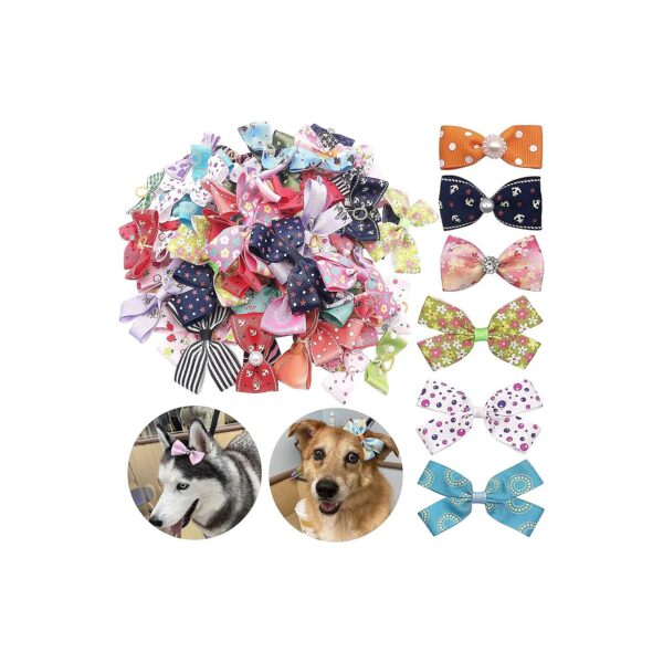 2-4 Inch Big Pet Hair Bows with Rhinestone Floral Bowknots and Faux Pearl Flowers