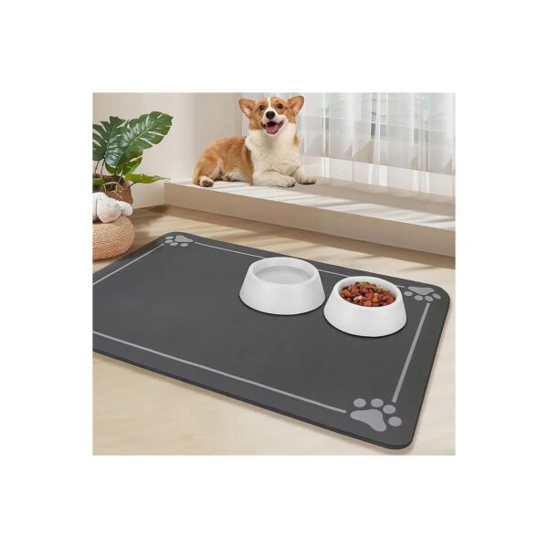 24 X 16 Inch Grey Rubber Dog Food and Water Bowl Mat with Non-Slip and Leak-Proof Design