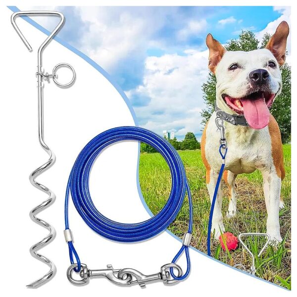 25ft Heavy Duty Dog Tie Out Cable and Stake for Small to Medium Dogs