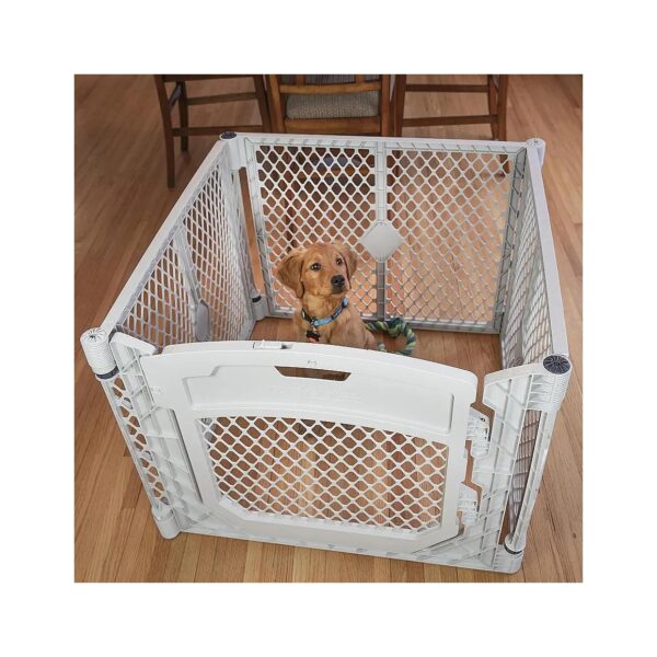 26 Tall Light Gray Dog Playpen with Walk-Through Door and Skid Pads