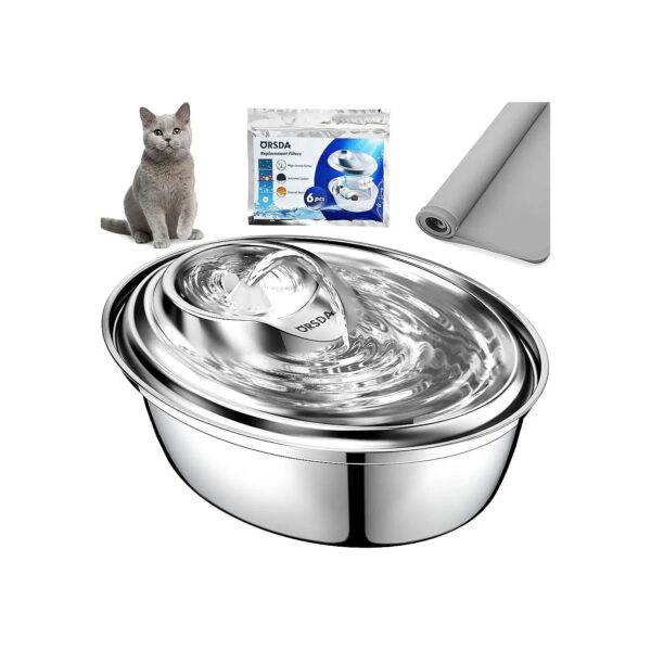 2L Stainless Steel Pet Fountain for Cats and Small Dogs with Low-Maintenance Design