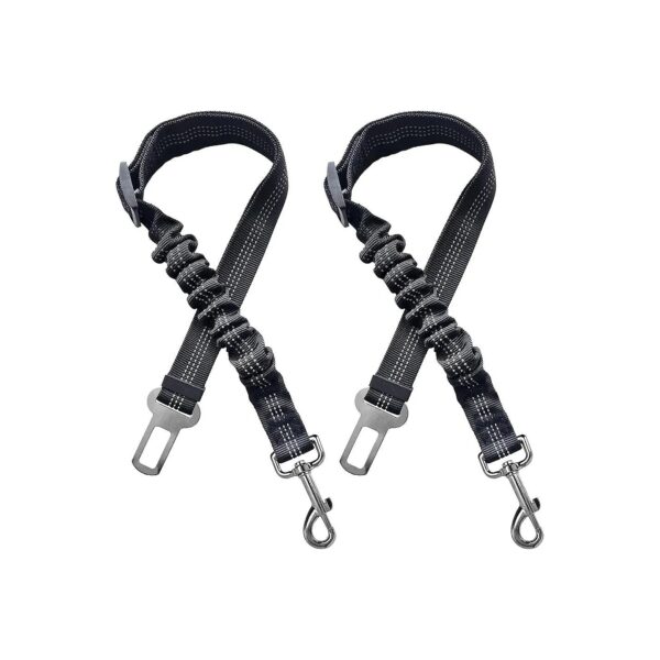 2-Pack Black Pet Car Seatbelts with Adjustable Nylon Rope and High-Quality Metal Buckle