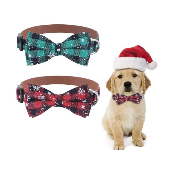 2-Pack Christmas Dog Collars with Soft Comfy Natural Fabric and Adjustable Buckle