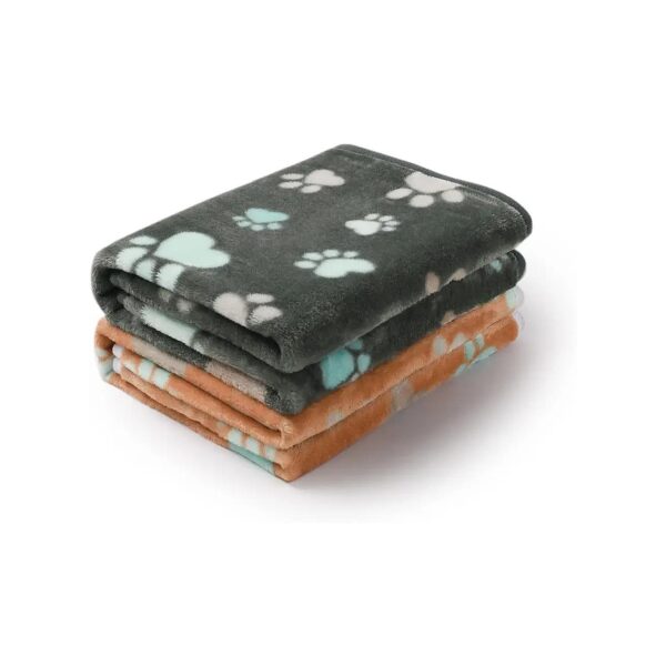 2-Pack Small Paw Grey Brown Polyester Pet Blanket with Soft Fleece