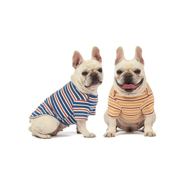 2-Pack Striped Dog T-Shirts for Small Male and Female Dogs Blue Yellow