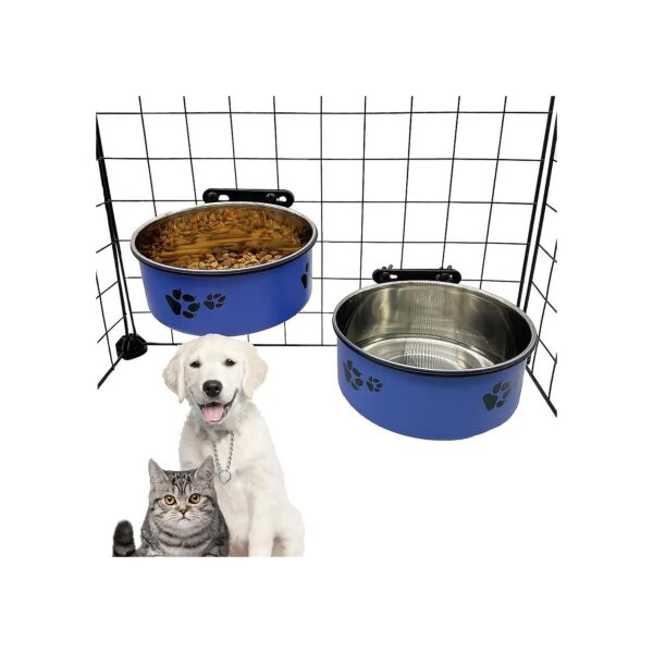 2Pcs Pet Food and Water Bowl with Holder for Crate Training Large and Medium Size Dogs