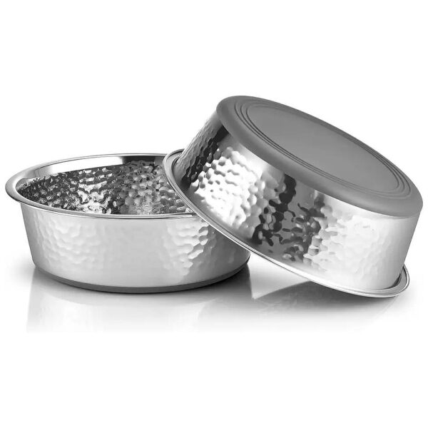 2-Piece Set of Hammered Stainless Steel Dog Bowls for Safe and Stable Feeding